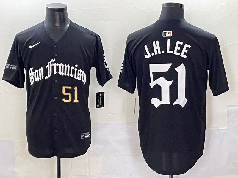 Men 2025 San Francisco Giants #51 J.H.Lee Black Five generations Joint Name Nike MLB Jersey style 42